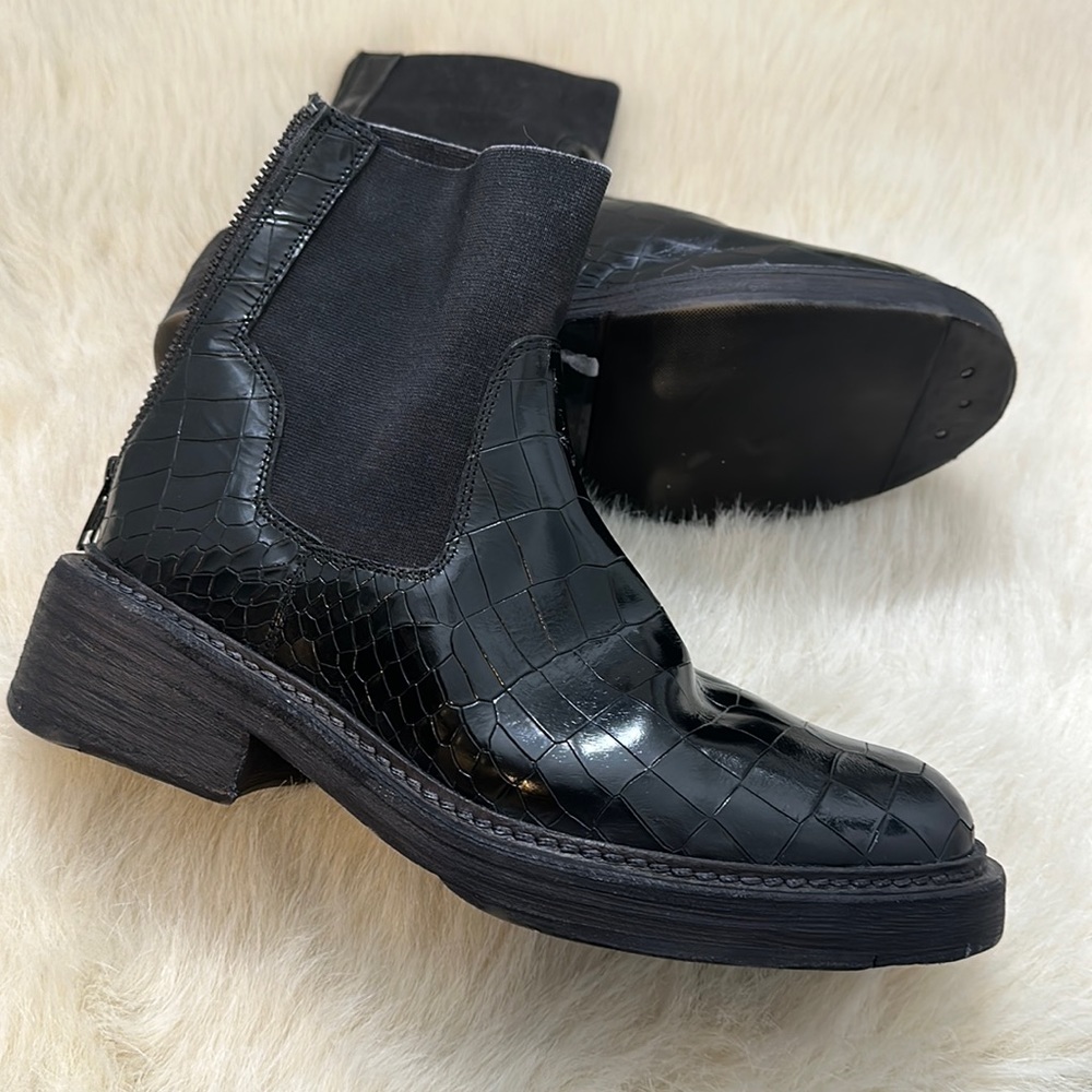 Free People Black Croc-Embossed Ankle Boots